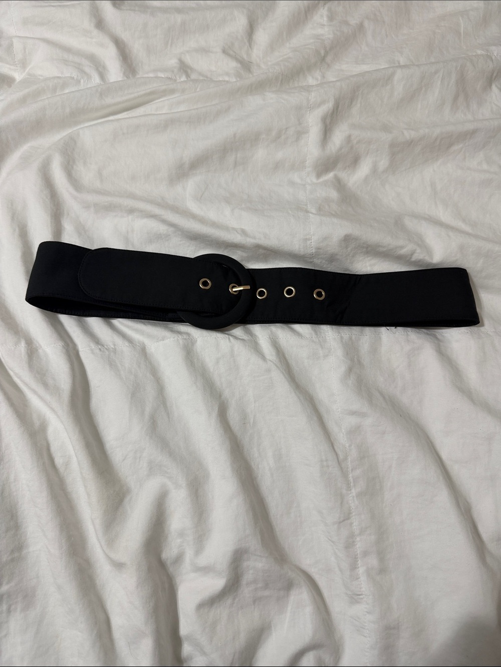 Hevron Black Wide Linen Belt with Round Buckle
